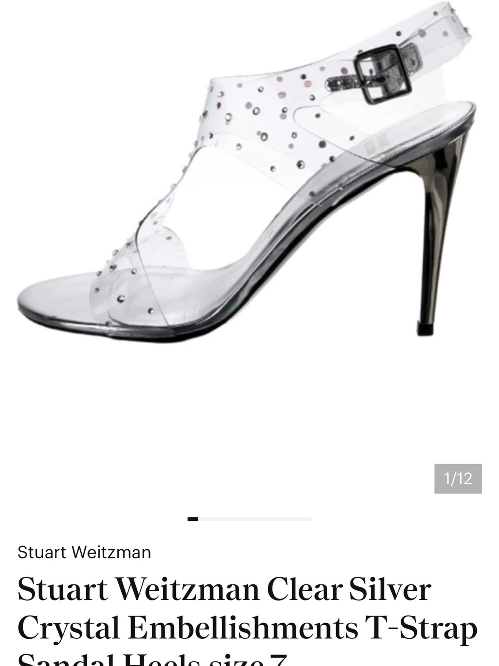 Stuart Weitzman Clear Crystal T-Strap Sandal with Silver Heel